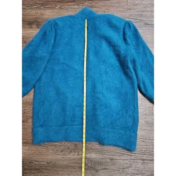 Jamie Teal Blue Angora Open-Front Long-sleeve Cardigan/Sweater Medium - Picture 9 of 16
